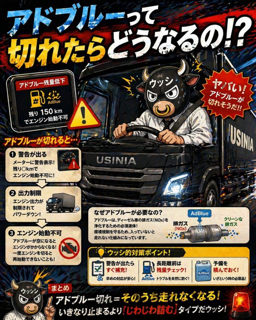 アドブルー残り1メモリ!安心して走れる|エンジン切らず早めに補充【結論】